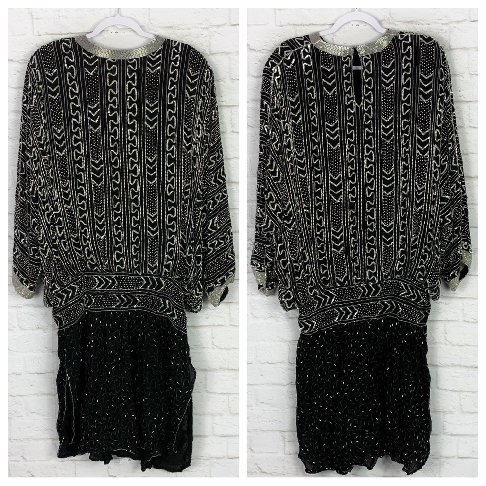 Judith Ann Vintage Couture 80s Beaded Silk Dress M